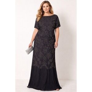 Betsy & Adam Beaded Gown Cognac Black Tie Formal MOTB Gala Old Money Elegant 14W